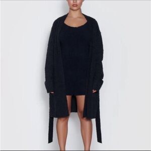 Skims Cozy Knit Robe Lounge Black Onyx SZ S/M